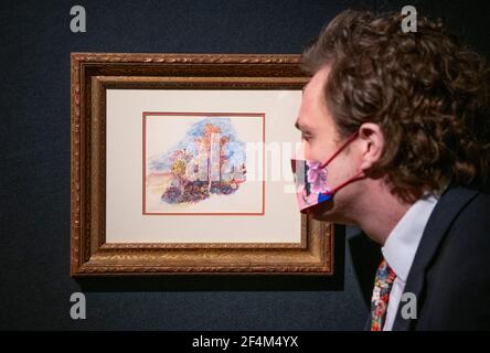 Bonhams, London, Großbritannien. 22. März 2021. Vorschau auf Impressionismus und Moderne Kunst Verkauf findet am 25. März statt. Bild: Pierre-Auguste Renoir, um 1889-1895, Les bouleaux (automne), Schätzung £25.000-35.000. Quelle: Malcolm Park/Alamy Live News Stockfoto