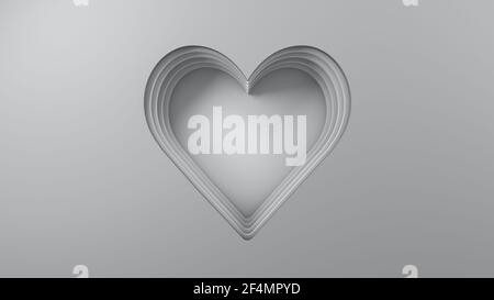 Graues Herz in 2-lagiger Lage in grauen Lagenblättern. 3d-Rendering-Hintergrund Stockfoto