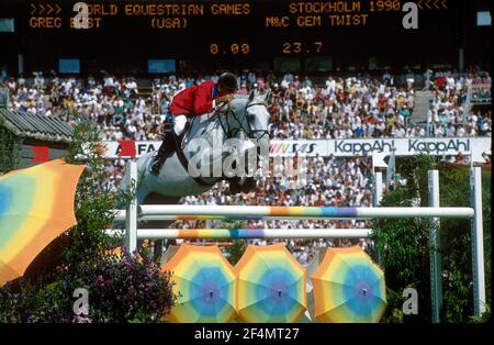 World Equestrian Games, Stockholm, 1990, Greg Best (USA) Riding Gem Twist Stockfoto