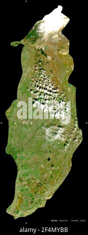 Golan, Bezirk Israel. Sentinel-2 Satellitenbilder. Form isoliert auf schwarz. Beschreibung, Lage der Hauptstadt. Enthält modifizierten Copernicus S Stockfoto