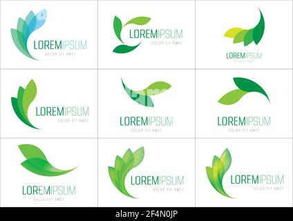 Set von 9 Vektor moderne Logos mit Öko-vegetale Natur-Elemente. Dekorative Blätter für schöne Logos Stock Vektor