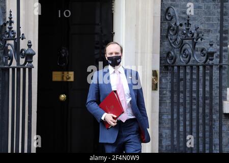 London, England, Großbritannien. März 2021, 22nd. Staatssekretär für Gesundheit und Soziales MATT HANCOCK wird in Downing Street gesehen. Kredit: Tayfun Salci/ZUMA Wire/Alamy Live Nachrichten Stockfoto