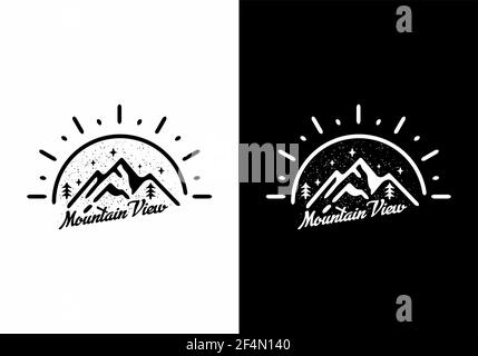 Schwarz und weiß Bergblick Linie Kunst Illustration Design Stock Vektor