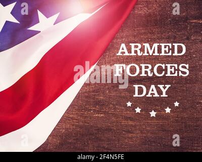 Tag Der Streitkräfte. Wunderschöne Grußkarte. Nahaufnahme, Ansicht von oben. Nationales Urlaubskonzept. Herzlichen Glückwunsch für Familie, Verwandte, Freunde und col Stockfoto