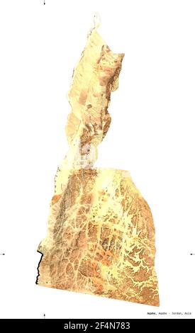 Aqaba, Provinz Jordanien. Sentinel-2 Satellitenbilder. Form isoliert auf weißem Volumenkörper. Beschreibung, Lage der Hauptstadt. Enthält modifiziertes Copern Stockfoto
