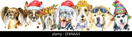 Cute Grenze von Aquarell Portraits von Hunden. Für t-shirt Grafiken. Aquarell hunde Abbildung Stockfoto