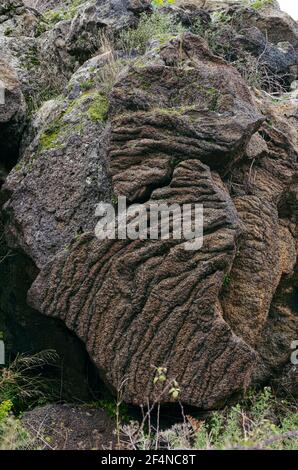 Eruption von 1981 in Sizilien Lava kalt Pahoehoe Typ in Der natürliche vulkanische Park des Ätna Stockfoto