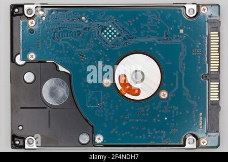 Eine interne Festplatte von einem Laptop-Computer, Nahaufnahme. Stockfoto