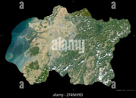 Jeollabuk-do, Provinz Südkorea. Sentinel-2 Satellitenbilder. Form isoliert auf schwarz. Beschreibung, Lage der Hauptstadt. Enthält geändert Stockfoto