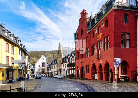 Stadtbild mit Rathaus in Bad Münstereifel, Deutschland Stockfoto