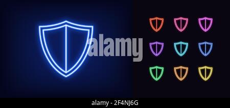 Symbol für Neonschutz. Glowing Neon Schild Schild, Umriss Guard Symbol in lebendigen Farben. Online-Sicherheit und Schutz, Sicherheit und Garantie Emblem, antivir Stock Vektor