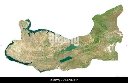 Elazg, Provinz Türkei. Sentinel-2 Satellitenbilder. Form isoliert auf weiß. Beschreibung, Lage der Hauptstadt. Enthält modifizierten Copernicus S Stockfoto