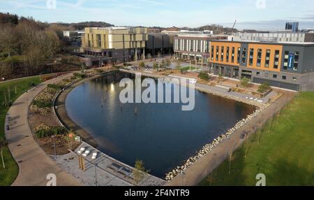 Luftaufnahme des Einkaufszentrums Southwater in Telford, Shropshire, Großbritannien Stockfoto