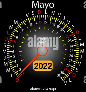 2022 Jahre Kalender Tachometer Auto in Spanisch Mai. Stock Vektor