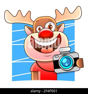 Illustration eines lustigen Reh Sticker Designs auf weißem isoliertem Hintergrund.für Banner und Postkarten. Stock Vektor
