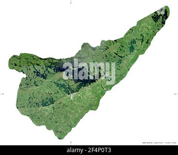 Südkarelien, Region von Finnland. Sentinel-2 Satellitenbilder. Form isoliert auf weiß. Beschreibung, Lage der Hauptstadt. Enthält modifizierten Kopierer Stockfoto