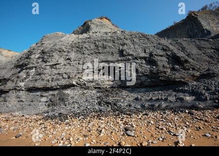 Instabile Klippen, Charmouth, Dorset, Großbritannien Stockfoto