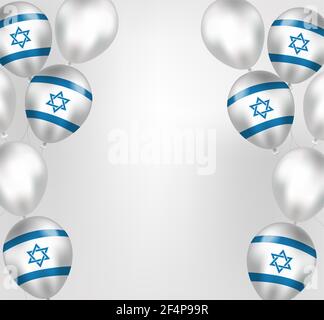 Happy Israel Independence Day Grußkarte im realistischen Stil mit israel Flagge Ballons. Jüdische Nationalfeiertage. Vektorgrafik Stock Vektor