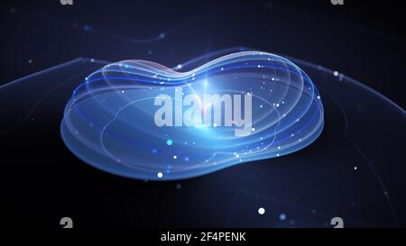 Blau glühender Qubit, computergenerierter abstrakter Hintergrund, 3D Rendering Stockfoto