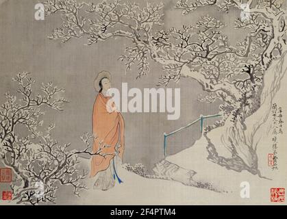 Malalbum von zwölf Frauen in Jinling (Nanjing) - Xifeng sah Schnee, von Fei Danxu, Qing-Dynastie Stockfoto