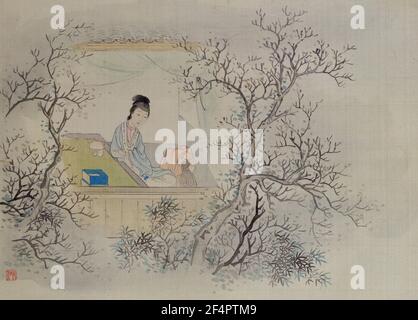 Malalbum von zwölf Frauen in Jinling (Nanjing) - Miaoyu schmeckte Tee, von Fei Danxu, Qing-Dynastie Stockfoto