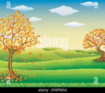 Herbst Baum mit fallenden Blätter Stock Vektor