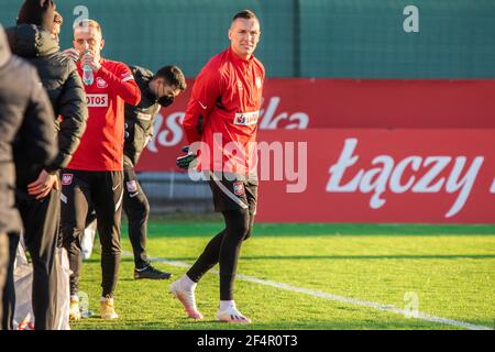 Warschau, Polen. März 2021, 22nd. Lukasz Skorupski von Polen in Aktion gesehen während der ersten offiziellen Trainingseinheit der polnischen Fußballnationalmannschaft im Jahr 2021. (Foto von Mikolaj Barbanell/SOPA Images/Sipa USA) Quelle: SIPA USA/Alamy Live News Stockfoto