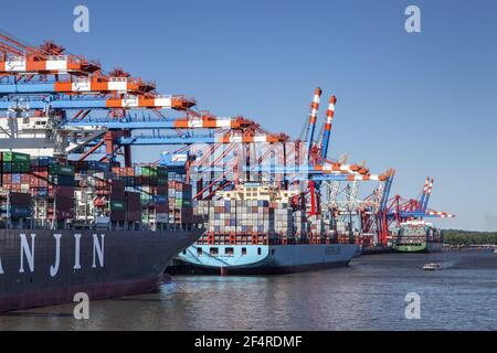 Geographie / Reisen, Deutschland, Hamburg, Hamburg Waltershof, Containerschiff im Containerterminal Wal, Additional-Rights-Clearance-Info-not-available Stockfoto