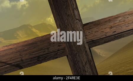 Holzkreuz Ende zwei Nägel Stockfoto