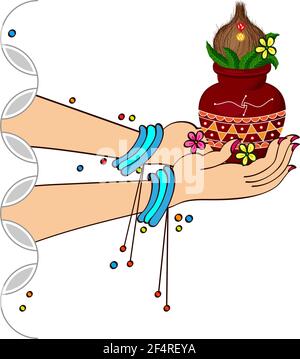 Lady Holding Mangal Kalesha Design Vektor Kunst Illustration Stock Vektor