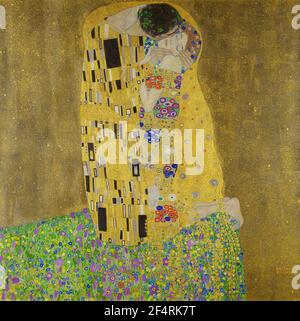 Gustav Klimt (1862–1918) der Kuss, 1908, Öl und Gold auf Leinwand. Galerie Belvedere, Wien, Österreich. Stockfoto