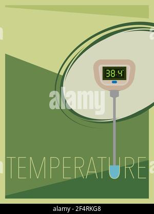 Temperatur Lebensmittel Digital Thermometer Minimal Design Vektor Kunst Illustration Stock Vektor