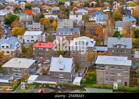 Draufsicht auf Reykjavik im Herbst Stockfoto