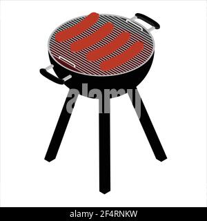 Gegrillte Würstchen über den Kohlen auf einem Grill isoliert auf weißen isometrischen Blick. Vektor Stock Vektor
