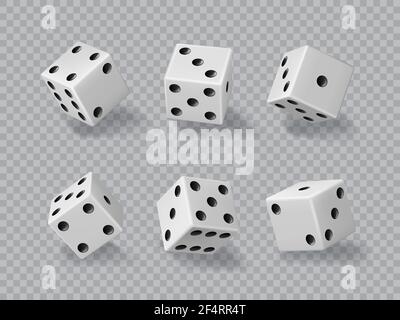 Würfel, Casino-Spielwürfel, 3D Würfel weiß und schwarz isoliert realistische Vektor. Würfel oder Würfelspiel für Poker-Glücksspiel und Glück und Backgammon-Spiel, Würfel Stock Vektor