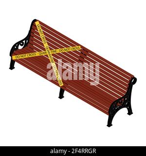 Soziale Distanzierung für öffentliche Bereiche auf einer Parkbank. Isometrische Ansicht Stock Vektor