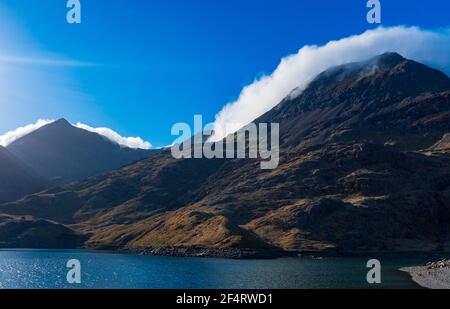 Blick von einer Wanderung zum Gipfel des Snowdon in Nordwales, Großbritannien Stockfoto