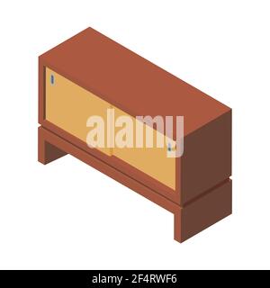 Holz Retro Vintage alten TV-Tisch isometrische Ansicht isoliert auf weißem Hintergrund. Vektor Stock Vektor