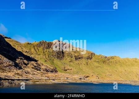 Blick von einer Wanderung zum Gipfel des Snowdon in Nordwales, Großbritannien Stockfoto