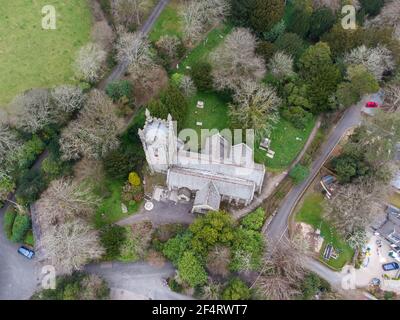 Kenwyn Kirche Luftdrohne von oben in der Nähe von truro cornwall erschossen england gb Stockfoto