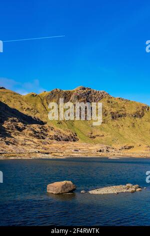 Blick von einer Wanderung zum Gipfel des Snowdon in Nordwales, Großbritannien Stockfoto