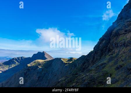 Blick von einer Wanderung zum Gipfel des Snowdon in Nordwales, Großbritannien Stockfoto