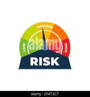 Risiko-Symbol auf dem Tachometer. Mittleres Risiko-Messgerät. Isoliert auf weißem Hintergrund. Stock Vektor
