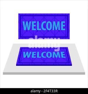 Willkommen Teppich, Fußmatte Mit Welcome Text Design Vektor Kunst Illustration Stock Vektor