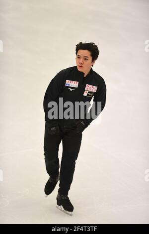 Stockholm, Schweden. März 2021, 23rd. Shoma UNO Japan, während der Männer üben bei der ISU World Figure Skating Championships 2021 im Ericsson Globe, am 23. März 2021 in Stockholm, Schweden. Quelle: Raniero Corbelletti/AFLO/Alamy Live News Stockfoto