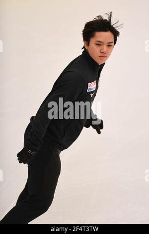 Stockholm, Schweden. März 2021, 23rd. Shoma UNO Japan, während der Männer üben bei der ISU World Figure Skating Championships 2021 im Ericsson Globe, am 23. März 2021 in Stockholm, Schweden. Quelle: Raniero Corbelletti/AFLO/Alamy Live News Stockfoto