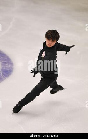 Stockholm, Schweden. März 2021, 23rd. Shoma UNO Japan, während der Männer üben bei der ISU World Figure Skating Championships 2021 im Ericsson Globe, am 23. März 2021 in Stockholm, Schweden. Quelle: Raniero Corbelletti/AFLO/Alamy Live News Stockfoto