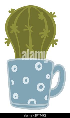 Kaktuspflanze in Tasse mit Griff, Blume eingegossen Stock Vektor