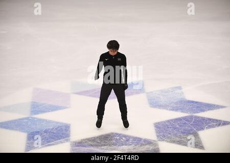 Stockholm, Schweden. März 2021, 23rd. Shoma UNO Japan, während der Männer üben bei der ISU World Figure Skating Championships 2021 im Ericsson Globe, am 23. März 2021 in Stockholm, Schweden. Quelle: Raniero Corbelletti/AFLO/Alamy Live News Stockfoto