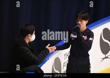 Stockholm, Schweden. März 2021, 23rd. Yuma KAGIYAMA Japan, während der Männer üben bei der ISU World Figure Skating Championships 2021 in Ericsson Globe, am 23. März 2021 in Stockholm, Schweden. Quelle: Raniero Corbelletti/AFLO/Alamy Live News Stockfoto